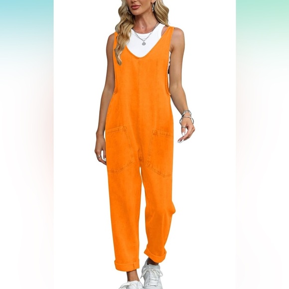 FREE PEOPLE NWT HIGH ROLLER HI C OVERALLS ORANGE XL - Picture 1 of 8